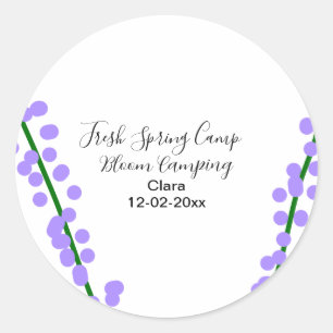 Sticker Rond Printemps frais camping lavande fleurs nom date si