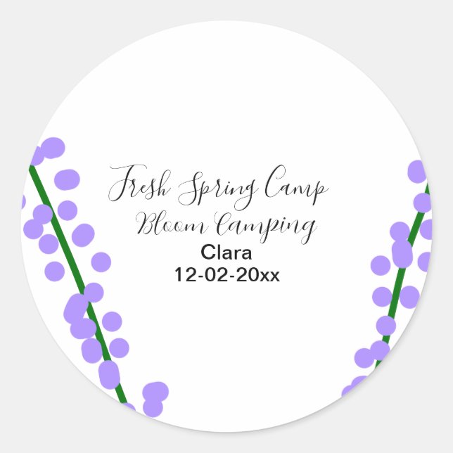 Sticker Rond Printemps frais camping lavande fleurs nom date si (Devant)