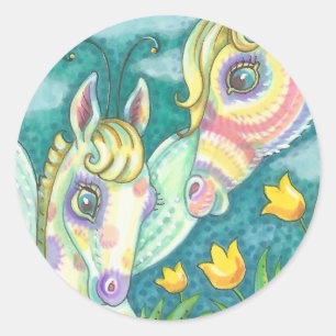 STICKER ROND PRINTEMPS PÂQUES, CHEVAL DE BÉBÉ EN PAIN, BÉBÉ EN