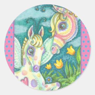 STICKER ROND PRINTEMPS PÂQUES, CHEVAL DE BÉBÉ EN PAIN, BÉBÉ EN