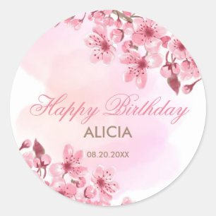 Sticker Rond Printemps Sakura Cherry Blossom Crème rose Anniver