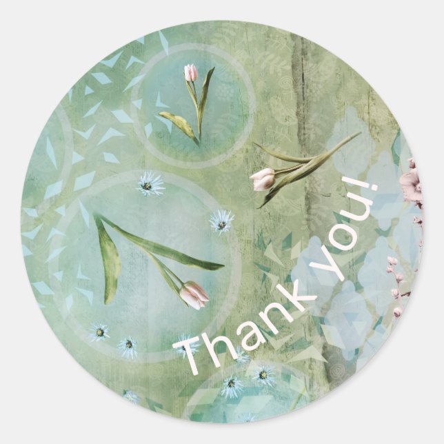 Sticker Rond Printemps vient avec Tulipes personnalisées Classi (Devant)