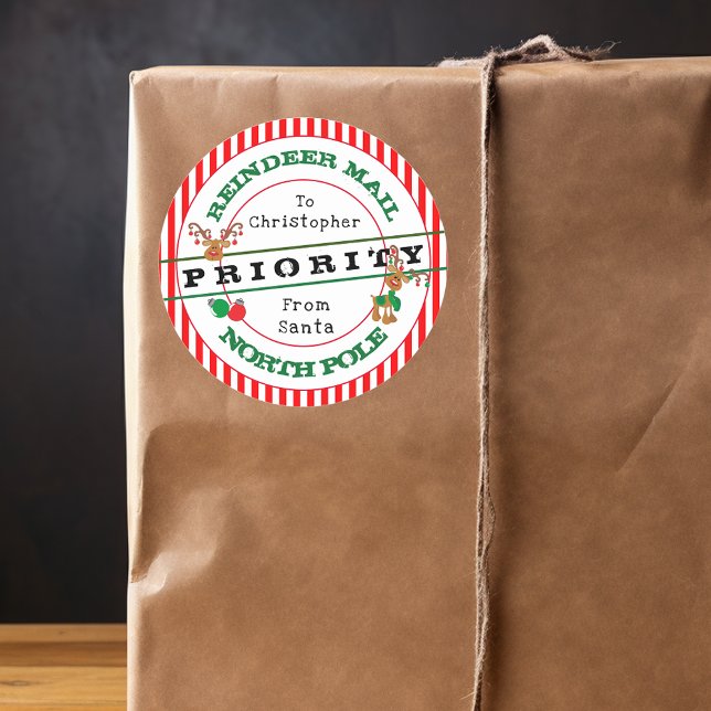 Sticker Rond Priorité Reindeer Mail From Père Noël Christmas Ca (Créateur téléchargé)