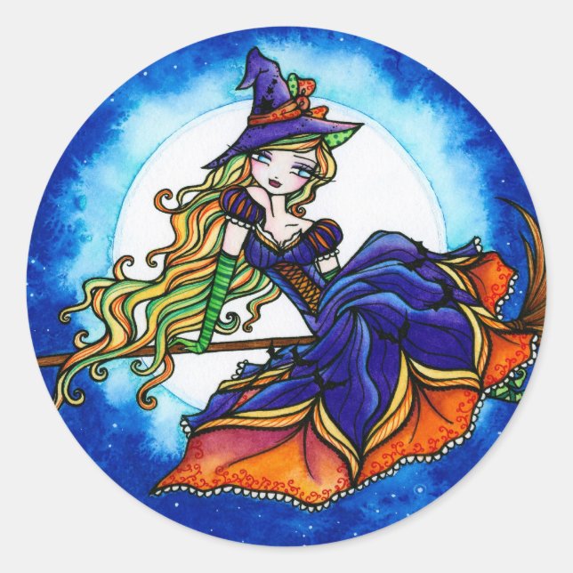 Sticker Rond Priscilla Witch Halloween Imaginaire Fairy (Devant)