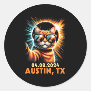 Sticker Rond Prise D'Un Selfie Total Éclipse Solaire 2024 Austi