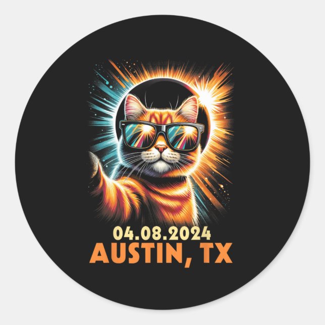 Sticker Rond Prise D'Un Selfie Total Éclipse Solaire 2024 Austi (Devant)