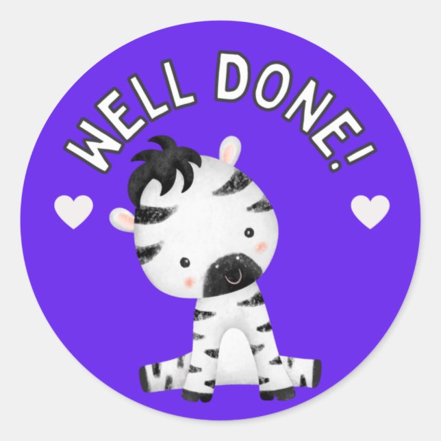 Sticker Rond Prix de Progrès de l'Élève Réussi Zèbre Mignon (Devant)