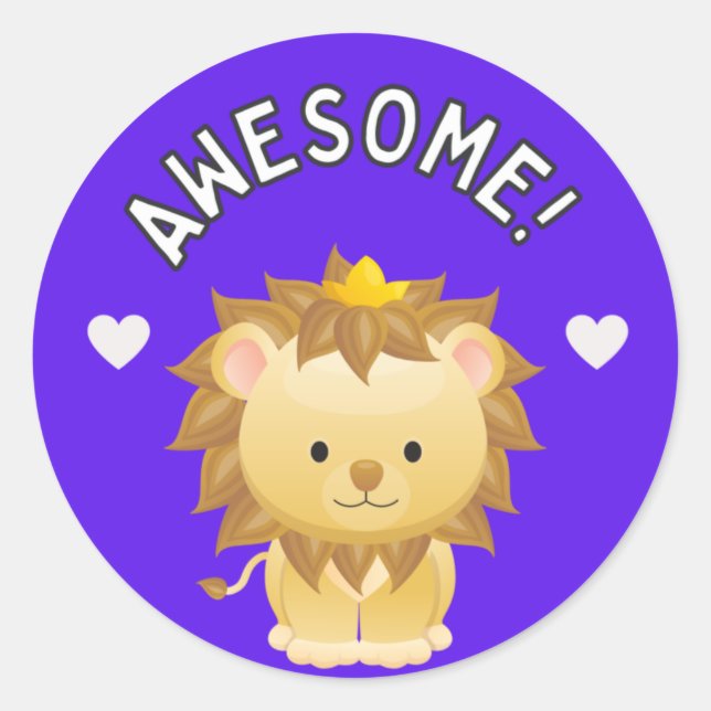 Sticker Rond Prix de Progrès Étudiant Génial Lion Mignon (Devant)