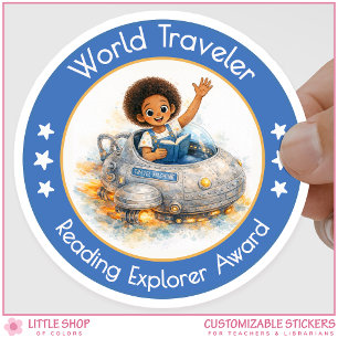 Sticker Rond Prix World Traveler Teacher Reading Explorer
