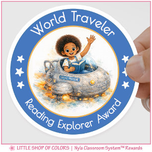 Sticker Rond Prix World Traveler Teacher Reading Explorer