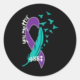 Sticker Rond Problème du coeur 988 Sensibilisation à la prévent