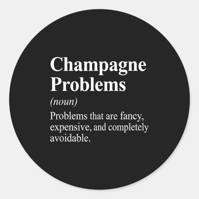 Sticker Rond Problèmes de Champagne Définition du dictionnaire  (Devant)