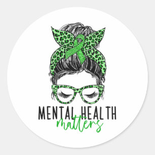 Sticker Rond Problèmes de santé Messy Bun Femme Neurodiversité
