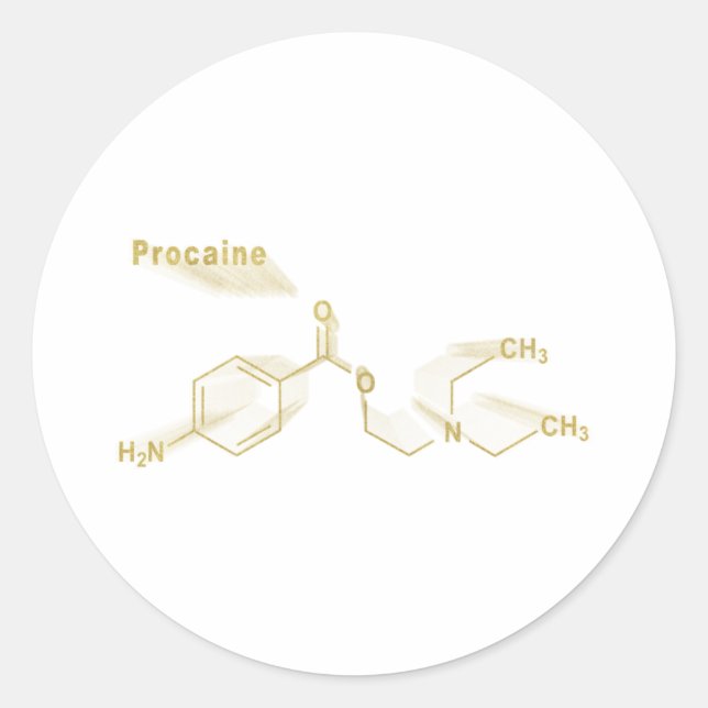 Sticker Rond Procaine, médicament anesthésique, formule or (Devant)