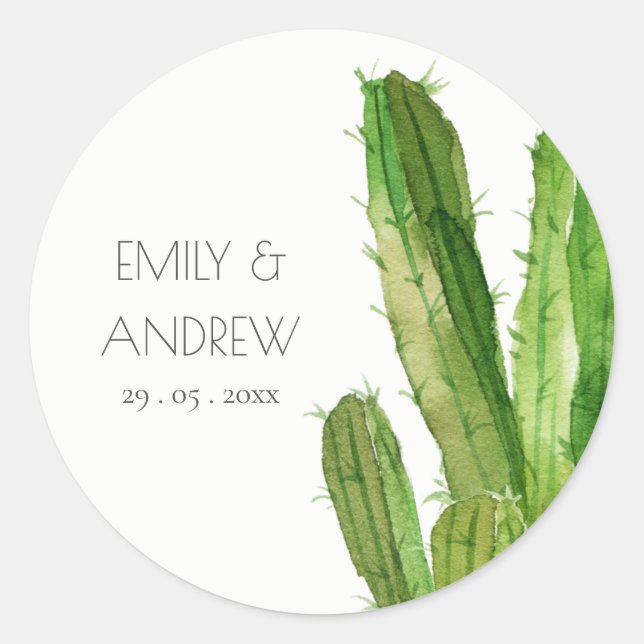 STICKER ROND PROCEDE DE DESERT CACTUS FOLIAGE WATERCOLOR (Devant)