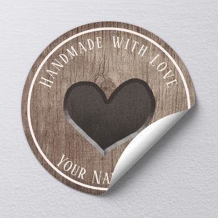 Sticker Rond Produit artisanal Coeur en bois rustique