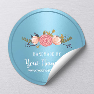 Sticker Rond Produit artisanal Floral Baby Blue Business