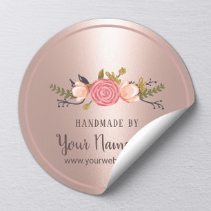 Sticker Rond Produit artisanal Floral Rose Gold Business