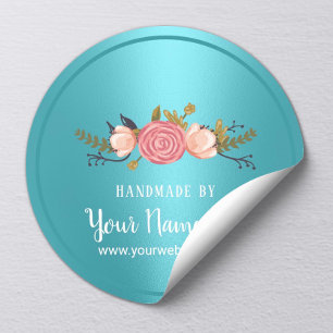 Sticker Rond Produit artisanal Floral Turquoise Business