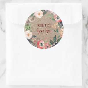 Sticker Rond Produit artisanal papier Vintage en couronne de fl