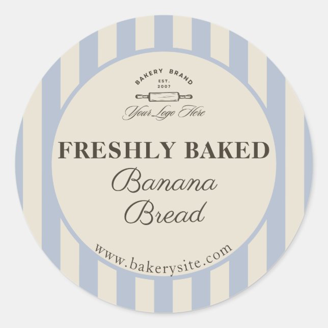 Sticker Rond Produit avec logo de boulangerie rayé bleu françai (Devant)