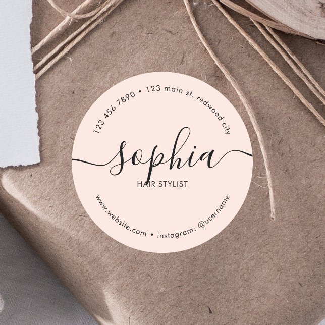 Sticker Rond Produit d'affaires Calligraphie de fille rose pâle (Créateur téléchargé)