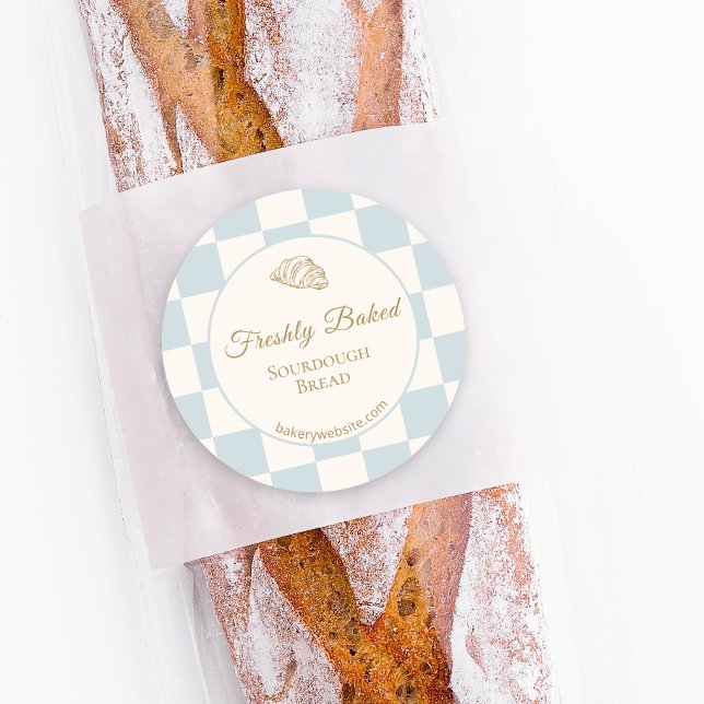 Sticker Rond Produit de boulangerie croissant bleu à carreaux c (Créateur téléchargé)