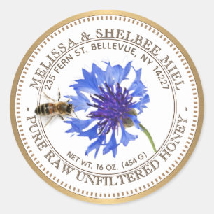 Sticker Rond Produit de miel modifiable Fleur bleue Abeille Bor