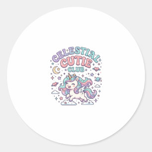 Sticker Rond Produit de style rétro Licorne Club Céleste Mignon