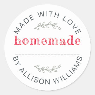 Sticker Rond Produits cuits maison Sage Vert Rouge Rustique