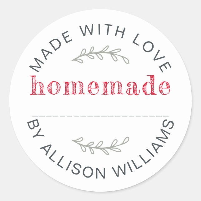 Sticker Rond Produits cuits maison Sage Vert Rouge Rustique (Devant)