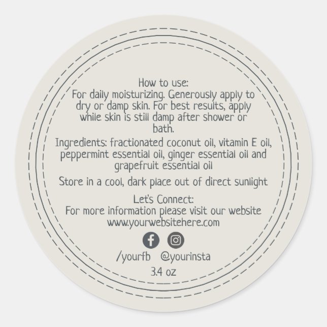 Sticker Rond Produits de beauté bio d'entreprise Gray (Devant)