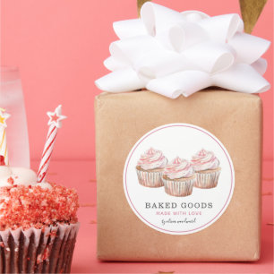 Sticker Rond Produits de Boulangerie Faits avec Amour Aquarelle
