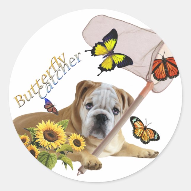 Sticker Rond Produits de catcher de papillons Bulldog (Devant)