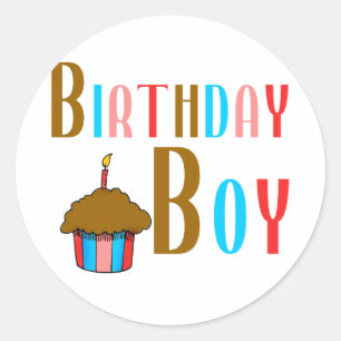 Sticker Rond Produits multicolores de garçon d'anniversaire