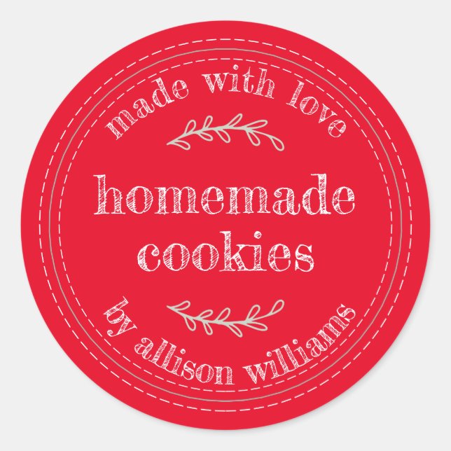 Sticker Rond Produits Rustiques Maison Cuisiniers Cookies Rouge (Devant)