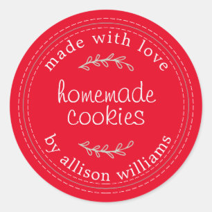 Sticker Rond Produits Rustiques Maison Cuisiniers Cookies Rouge
