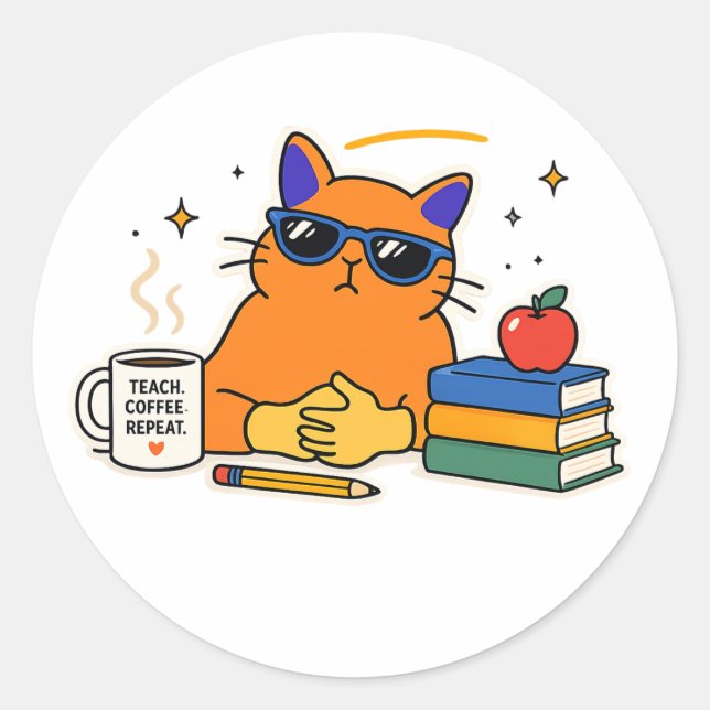 Sticker Rond Prof de chat drôle (Devant)