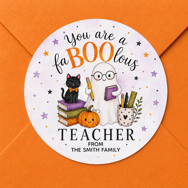 Sticker Rond Prof Halloween FABULEUX (FaBOOlous teacher Halloween Sticker)