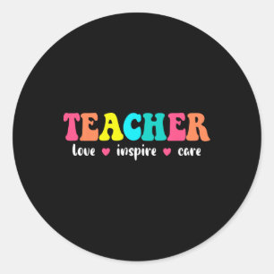 Sticker Rond Prof inspirant rétro groovy retour à l'école