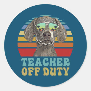 Sticker Rond Prof Off Devoir Drôle Weimaraner Chien Été