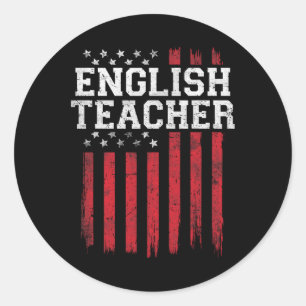 Sticker Rond Professeur anglais drapeau américain Patriot Patri