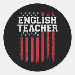 Sticker Rond Professeur anglais drapeau américain Patriot Patri