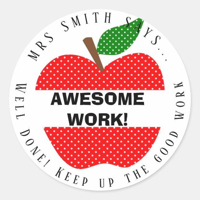 Sticker Rond professeur bien fait pois rouge poka dot pomme (Devant)