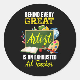 Sticker Rond Professeur d'art drôle épuisé retour à l'école