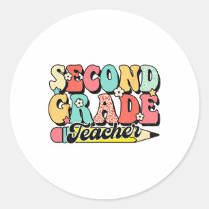 Sticker Rond Professeur de deuxième année rétro groovy Premier