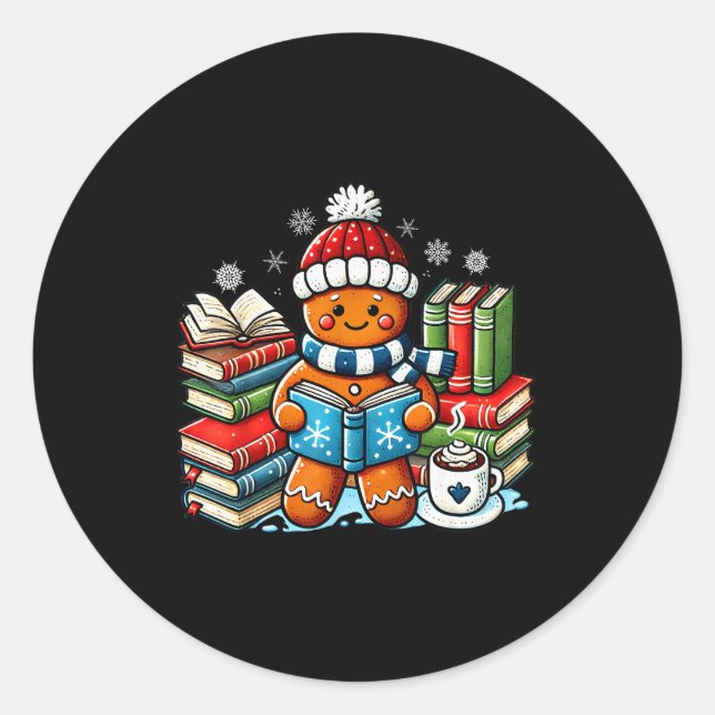 Sticker Rond Professeur de lecture de pain d'épice Bibliothèque (Devant)