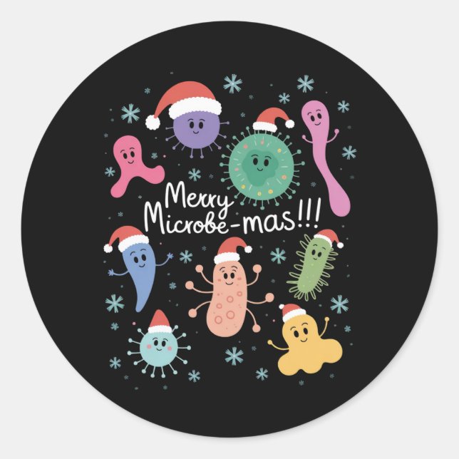 Sticker Rond Professeur de microbiologie de Noël Microbe (Devant)
