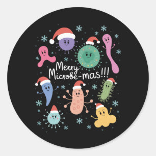 Sticker Rond Professeur de microbiologie de Noël Microbe scient