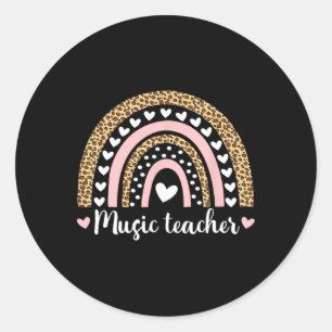 Sticker Rond Professeur De Musique Leopard Boho Rainbow 100 Jou